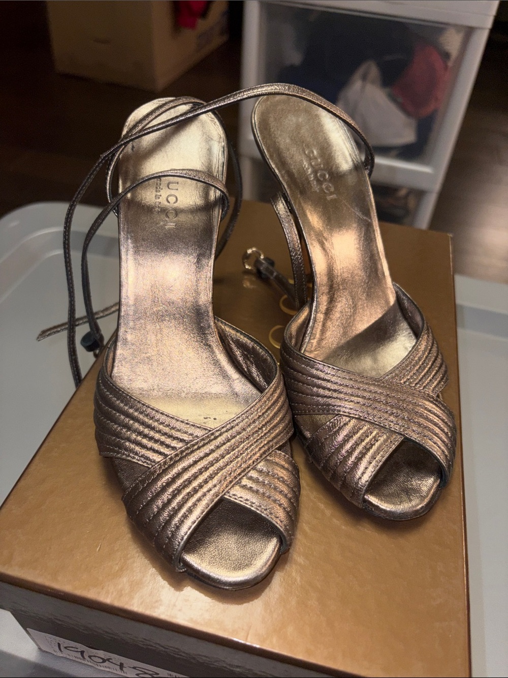 In Box Gucci Sand Pelle Cuoio Sasso Heels size 5.5 - Picture 3 of 6